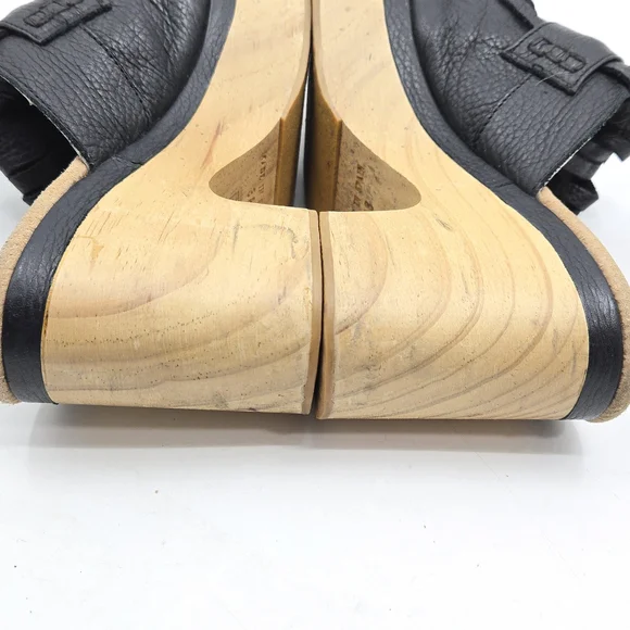 Free People Black Leather‎ Clogs with Natural Wooden Heel - Picture 11 of 14